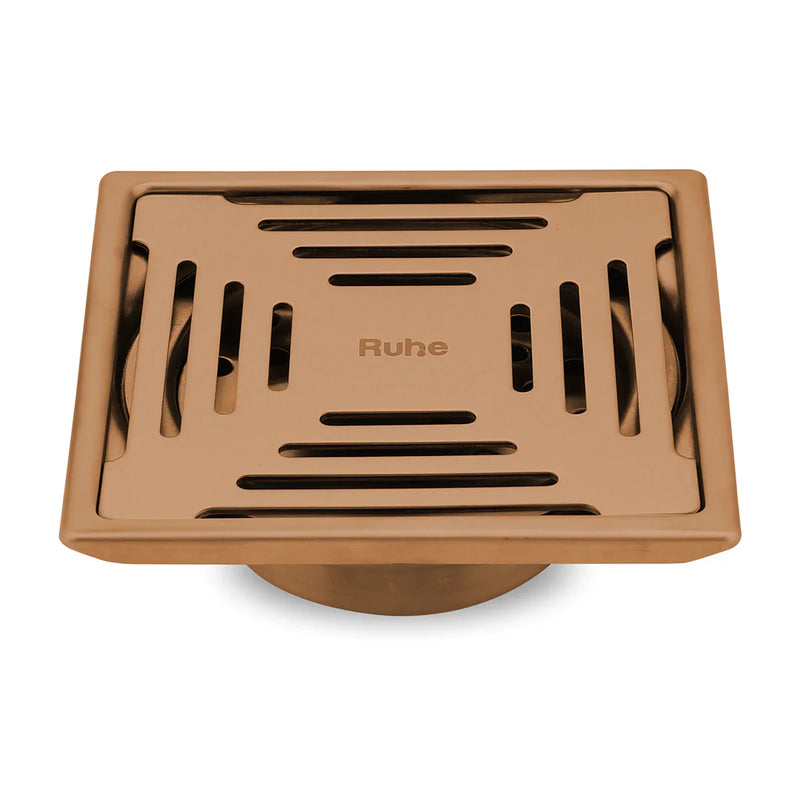 Opal Square Flat Cut Floor Drain in Antique Copper PVD Coating (6 x 6 Inches) - by Ruhe