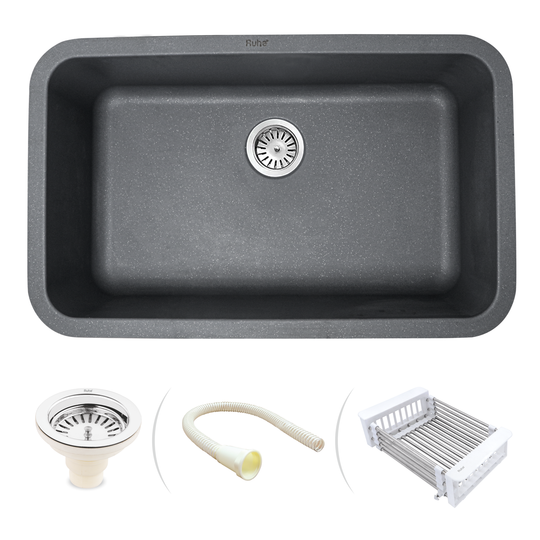Quartz Single Bowl Kitchen Sink - Smoke Grey (31 x 19 x 9 inches) - by Ruhe®