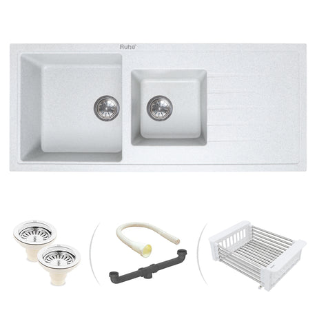 Quartz Double Bowl with Drainboard Kitchen Sink - Sand Pluto (45 x 20 x 9 inches) 