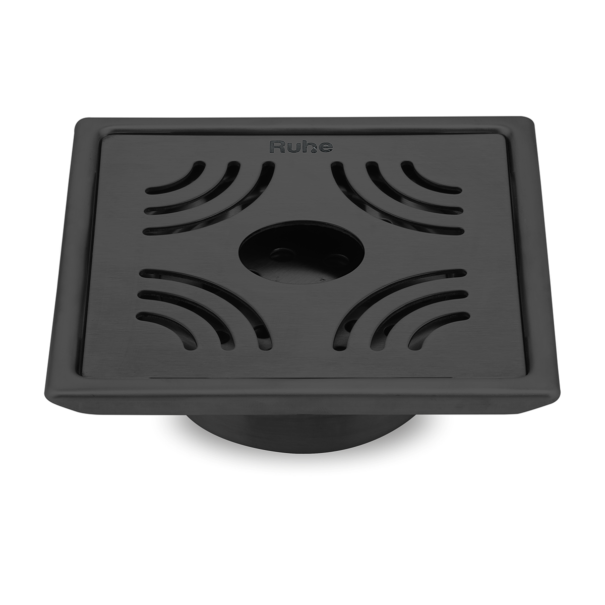 Emerald Square 304-Grade Floor Drain in Black PVD Coating (5 x 5 Inches) with Hole - by Ruhe®