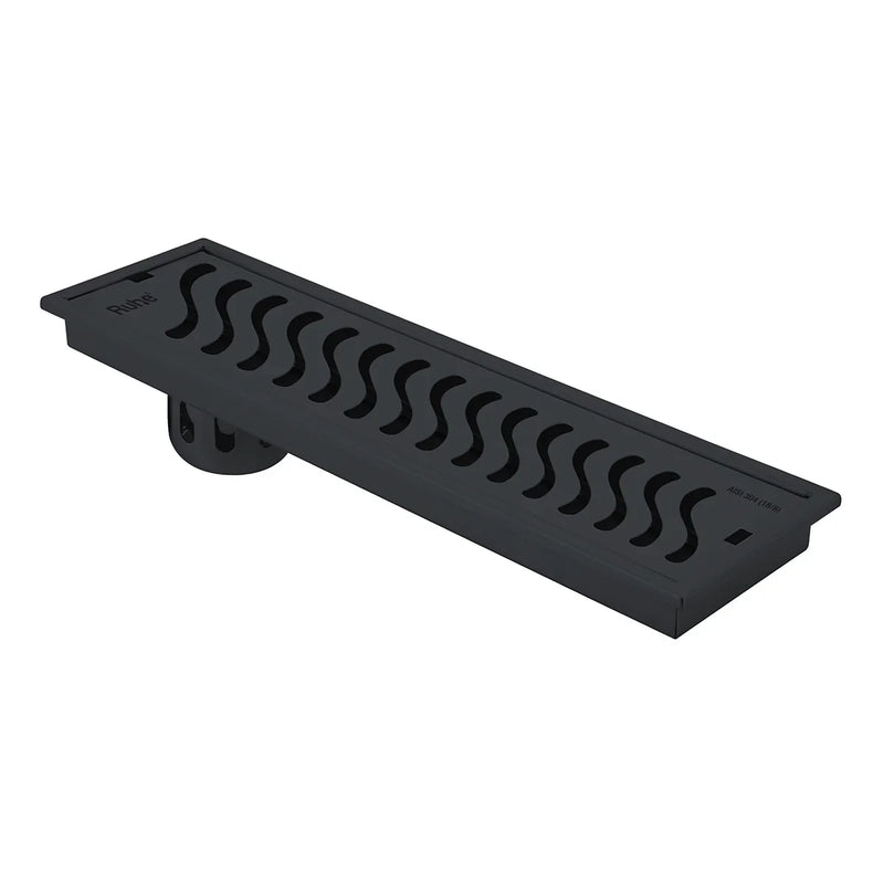 Wave Shower Drain Channel (32 x 5 Inches) Black PVD Coated - by Ruhe