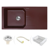 Quartz Single Bowl with Drainboard Kitchen Sink - Choco Brown (39 x 20 x 9 inches) - by Ruhe®