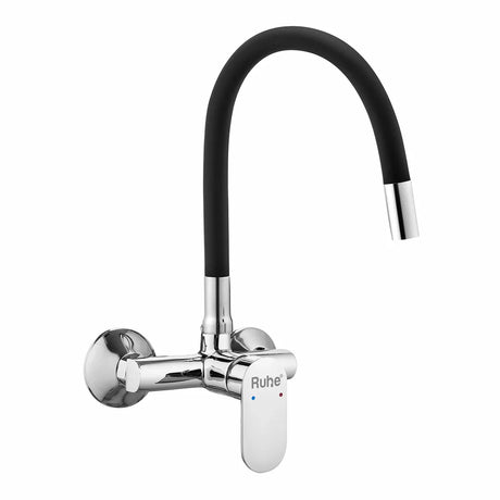 Demure Single Lever Wall-mount Kitchen Sink Mixer Tap with Coloured Silicone Spout