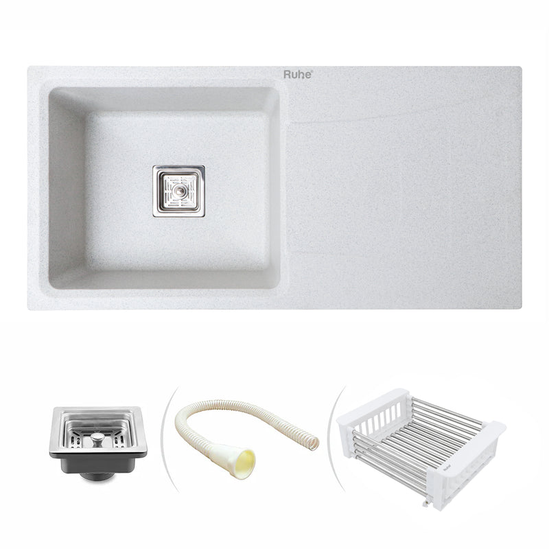 Quartz Single Bowl with Drainboard Kitchen Sink (36 x 18 x 9 Inches)
