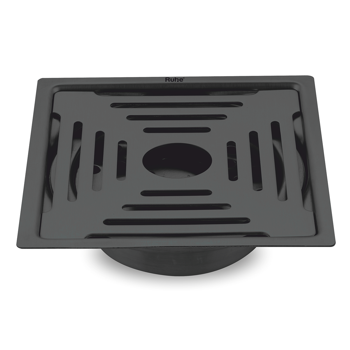 Opal Square Flat Cut Floor Drain in Black PVD Coating (6 x 6 Inches) with Hole - by Ruhe