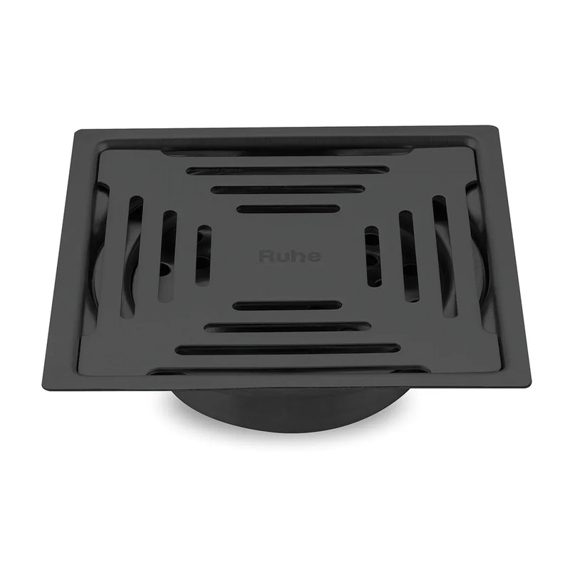 Opal Square Flat Cut Floor Drain in Black PVD Coating (5 x 5 Inches) - by Ruhe
