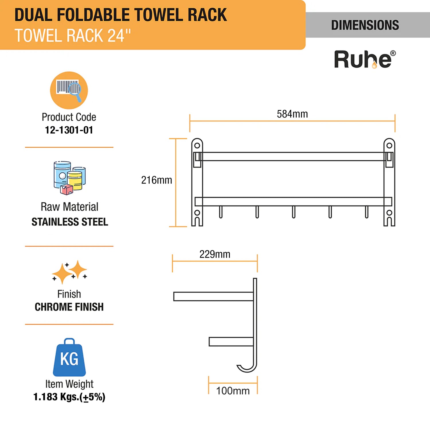 Dual Foldable Towel Rack (24 Inches) - by Ruhe – Ruhe
