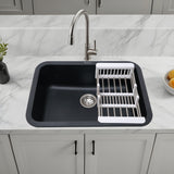 Quartz Single Bowl Kitchen Sink with Rounded Corners - Black (24 x 18 x 9)  - by Ruhe