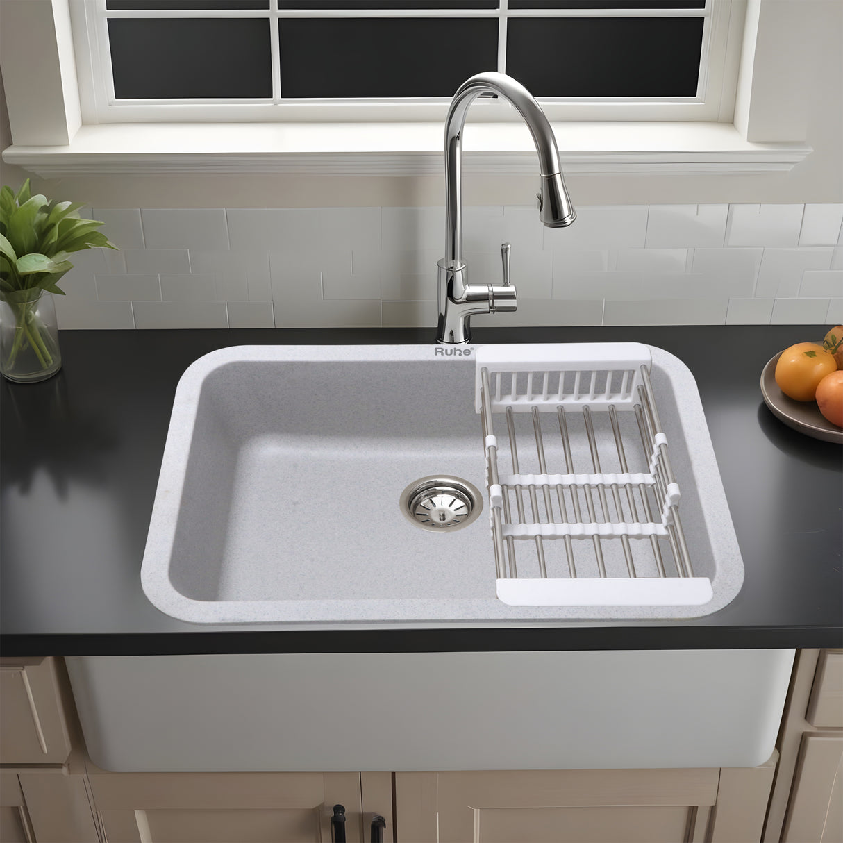 Quartz Single Bowl Kitchen Sink with Rounded Corners - Sand Pluto (24 x 18 x 9)  - by Ruhe