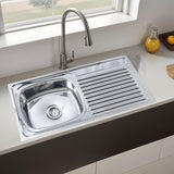 Oval Single Bowl with Drainboard (37 x 18 x 8 inches) Kitchen Sink - by Ruhe