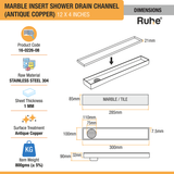 Marble Insert Shower Drain Channel (12 x 4 Inches) ROSE GOLD PVD Coated dimensions and sizes