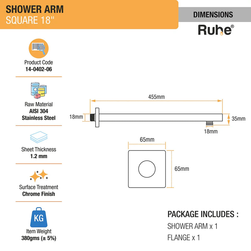 Square 304-Grade Shower Arm