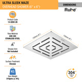 Ultra Sleek Maze 304-Grade Overhead Shower (6 x 6 inches) - by Ruhe