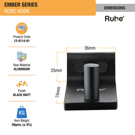 Ember Robe Hook (Space Aluminium) dimensions and sizes