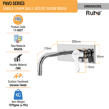 Pavo Single Lever Wall Mixer Faucet Dimensions