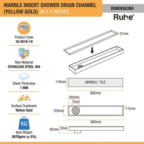 Marble-Insert Shower Drain Channel Coloured (5 inches)