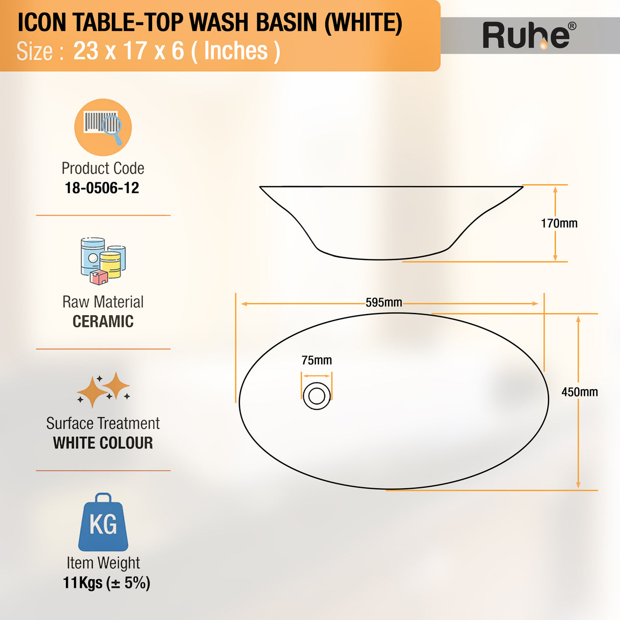 Icon Table-Top Wash Basin (White) - by Ruhe®