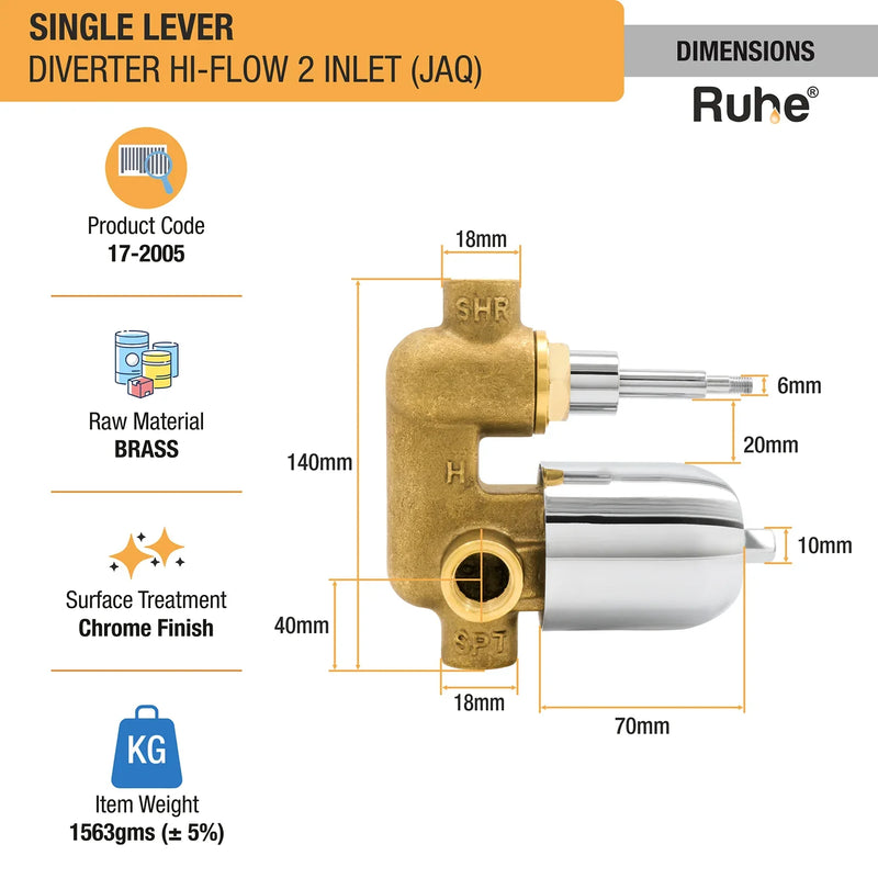 JAQ Single Lever 2-inlet High-Flow Diverter (Body Only)