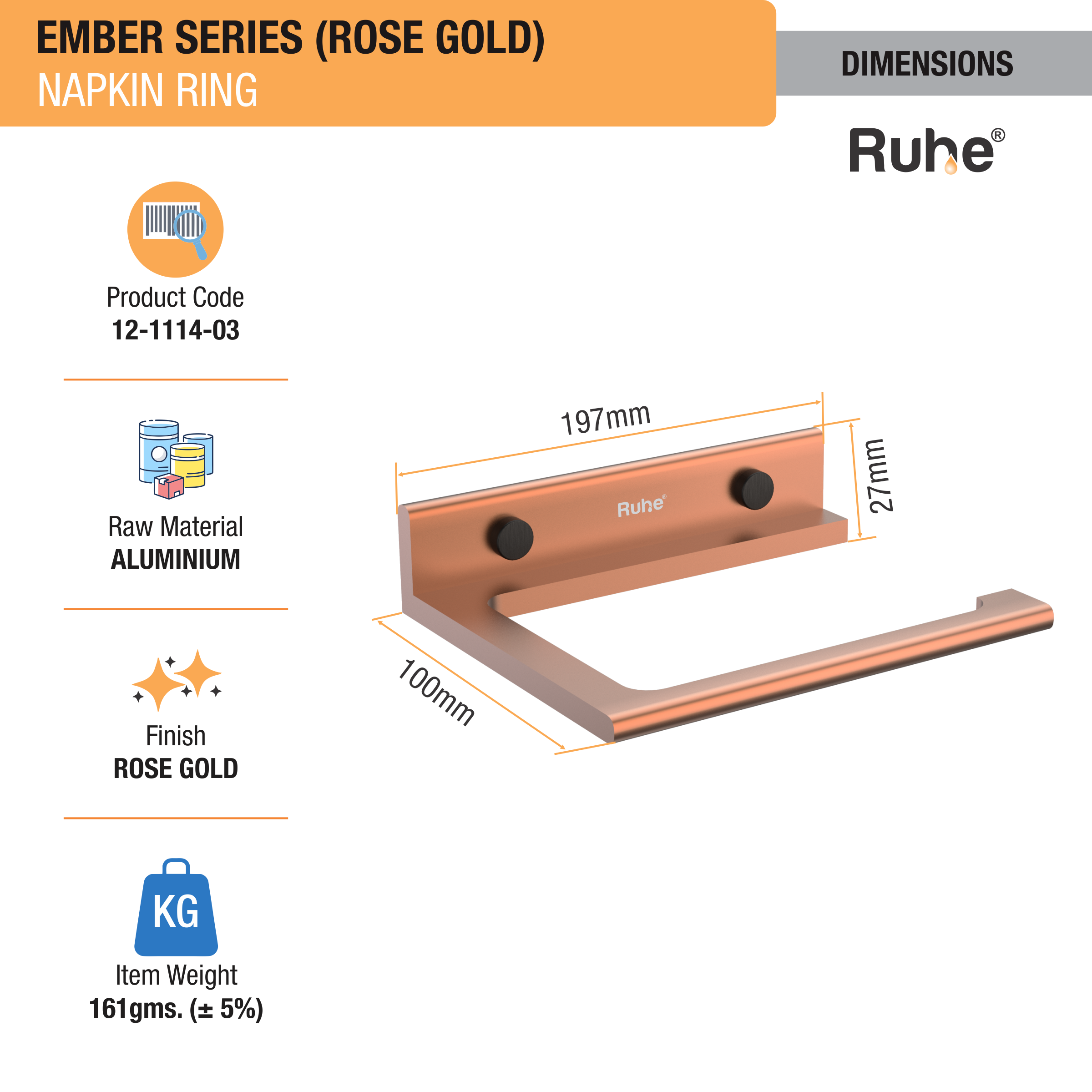 Ember Rose Gold Napkin Ring (Space Aluminium) dimensions and sizes