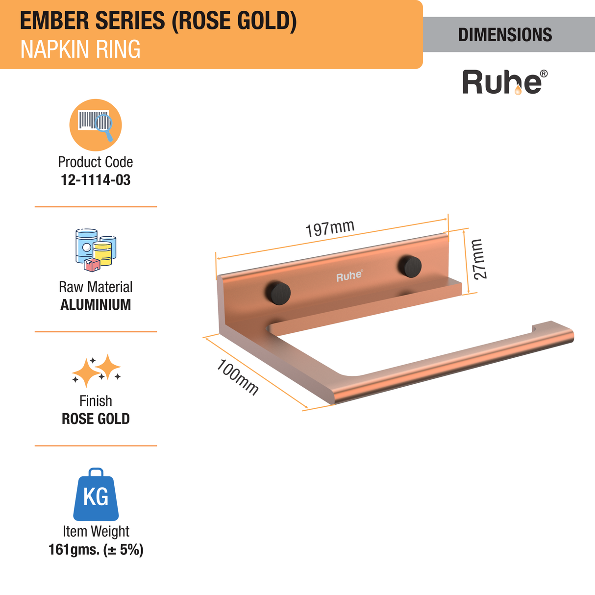 Ember Rose Gold Napkin Ring (Space Aluminium) - by Ruhe®