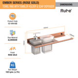 Ember Rose Gold Towel Ring with Tumbler Holder & Soap Dispenser (Space Aluminium) dimensions and sizes