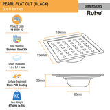 Pearl Square Flat Cut Floor Drain in Black PVD Coating (6 x 6 Inches) - by Ruhe