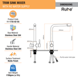 Trim Single Lever Table Mount Sink Mixer Faucet with  RO Water Supply (Silver) 304-Grade SS - by Ruhe