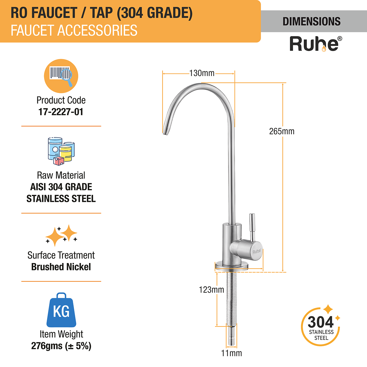 RO Tap/Faucet (304-Grade Stainless Steel) - by Ruhe®