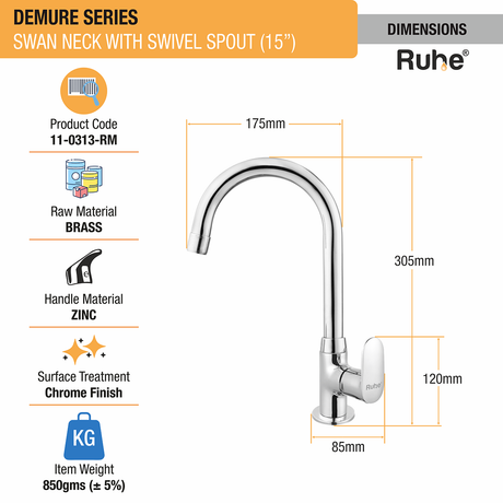 Demure Swan Neck Brass Faucet with Medium (15 inches) Round Swivel Spout - by Ruhe®