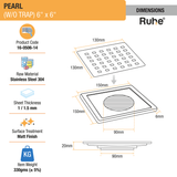 Pearl Square 304-Grade Floor Drain (6 x 6 Inches) - by Ruhe