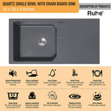 Quartz Single Bowl with Drainboard Kitchen Sink - Smoke Grey (39 x 20 x 9 inches) - Product Description