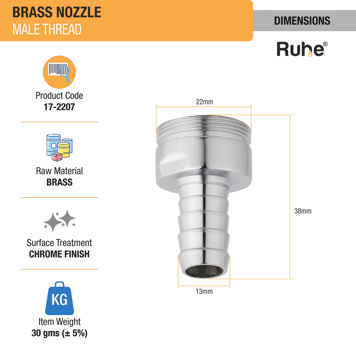 Brass Nozzle (Male) (Pack of 4) - by Ruhe