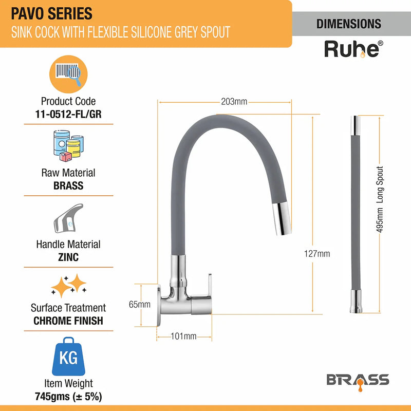 Pavo Wall Mount Kitchen Sink Tap with Coloured Flexible Silicone Spout