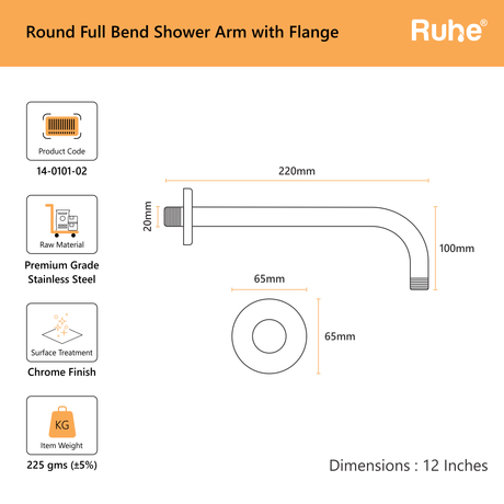 Round Full Bend Shower Arm