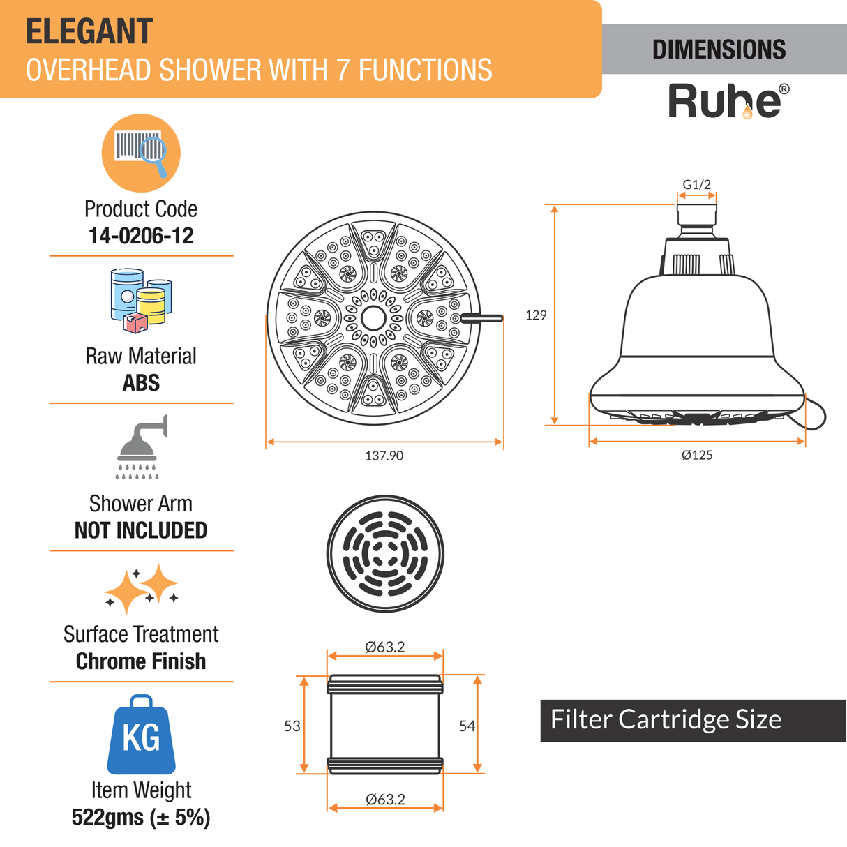 Elegant Overhead Filter Shower (Chrome) - by Ruhe