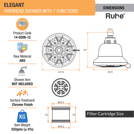 Elegant Overhead Filter Shower (Chrome) - by Ruhe