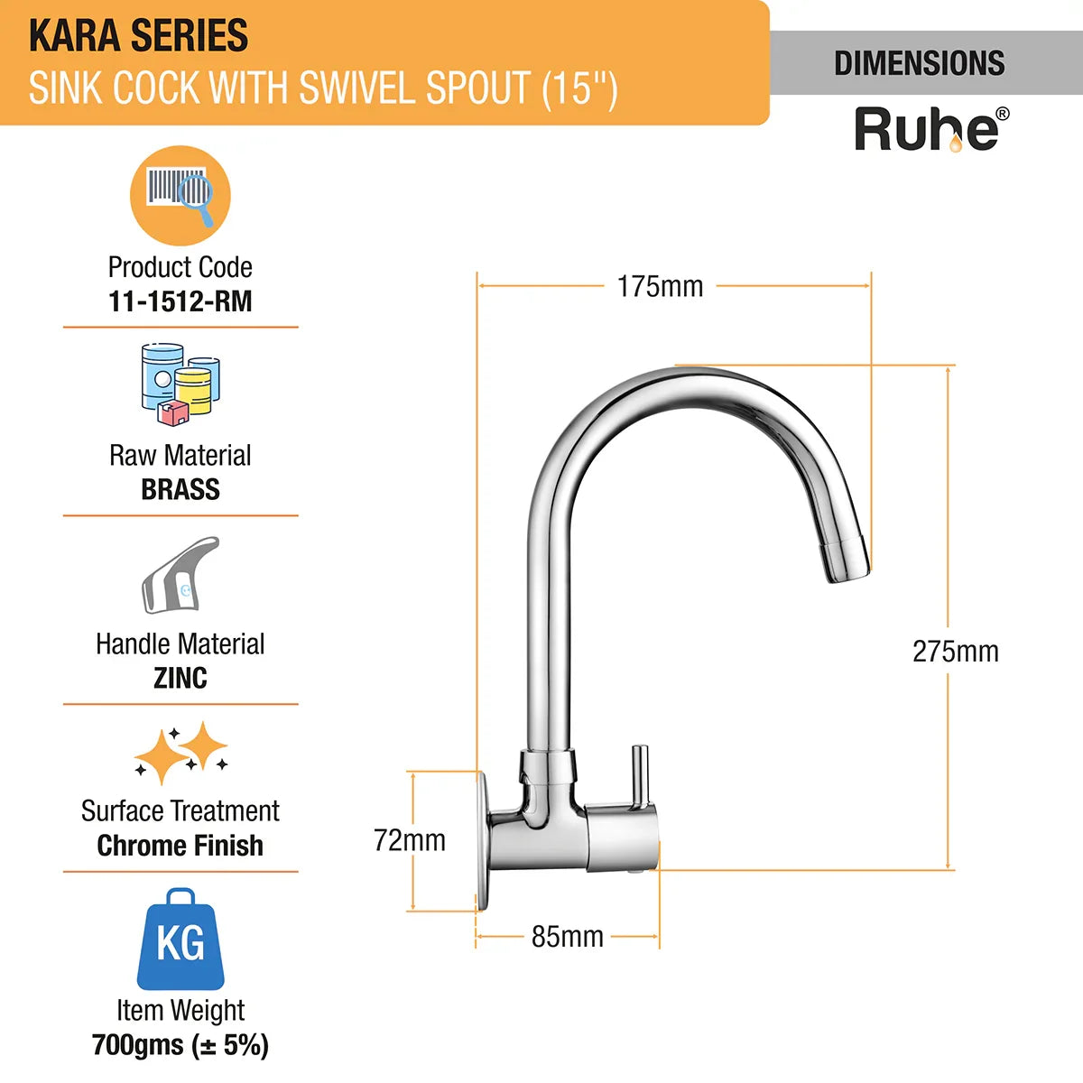 Kara Wall Mount Kitchen Sink Tap with Swivel Spout