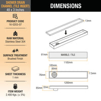 Tile-Insert 304-Grade Shower Drain Channel (3 Inches)