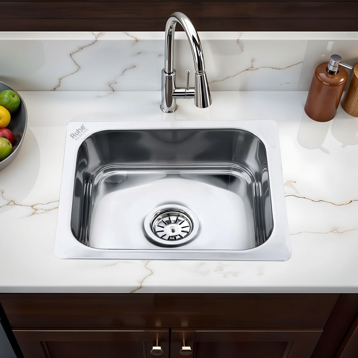 Square Single Bowl 304-Grade Kitchen Sink (18 x 16 x 8 inches)– by Ruhe