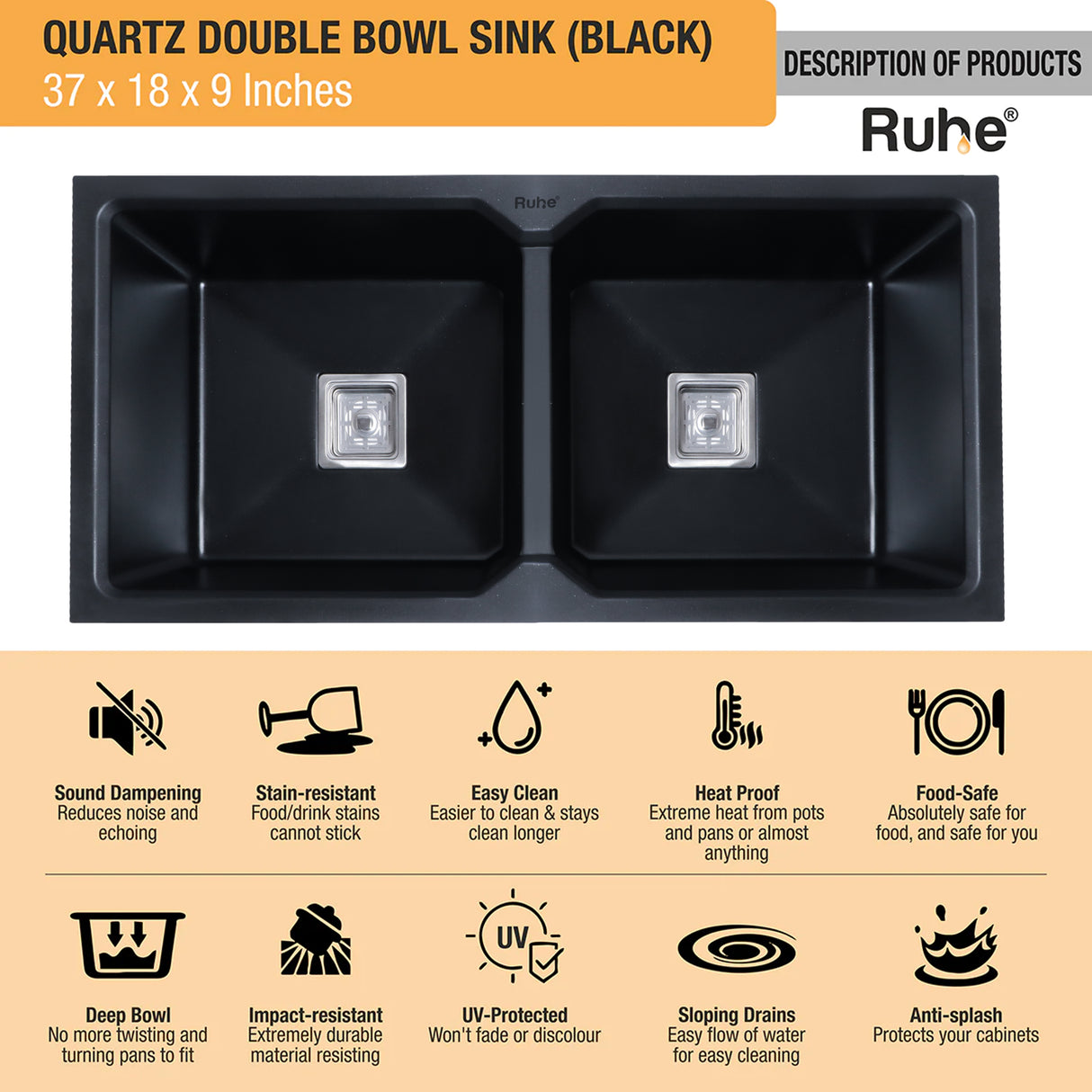 Quartz Double Bowl Kitchen Sink Product Description 