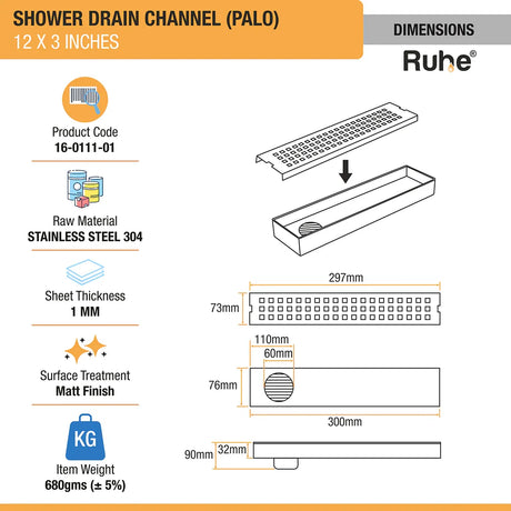 Palo Shower Drain Channel (3 Inches)