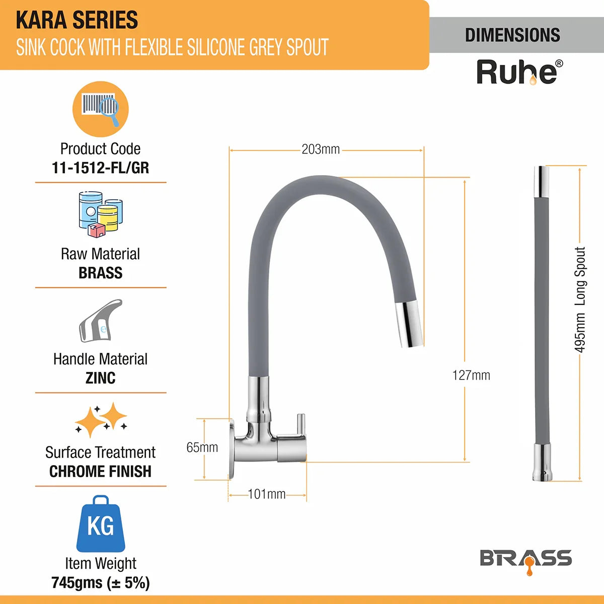 Kara Wall Mount Kitchen Sink Tap with Coloured Flexible Silicone Spout