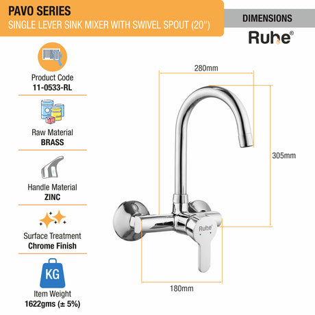 Pavo Single Lever Wall-mount Brass Mixer Faucet with Swivel Spout (20 Inches) - by Ruhe®