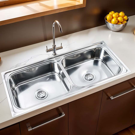 Square Double Bowl (45 x 20 x 9 inches) Kitchen Sink - by Ruhe