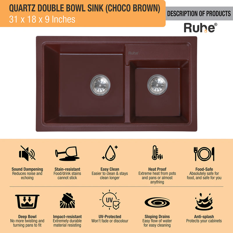 Quartz Double Bowl Kitchen Sink (31 x 18 x 9 Inches)