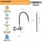 Eclipse Single Lever Wall-mount Kitchen Sink Mixer Tap with Coloured Silicone Spout