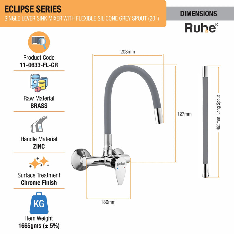 Eclipse Single Lever Wall-mount Kitchen Sink Mixer Tap with Coloured Silicone Spout
