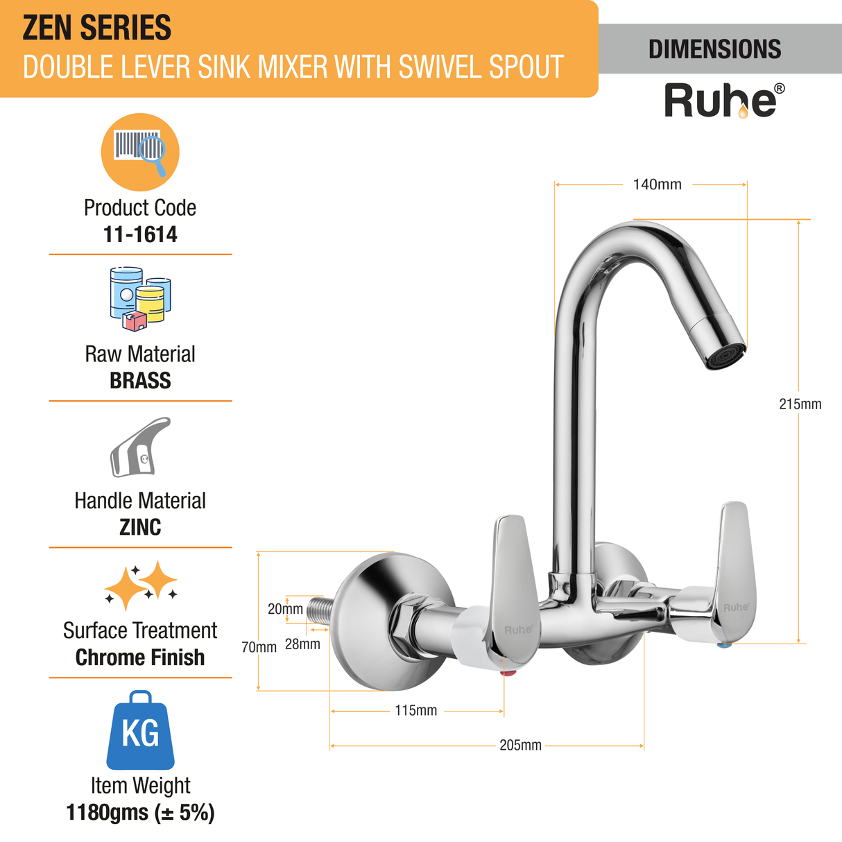 Zen Sink Mixer Brass Faucet with Swivel Spout - by Ruhe