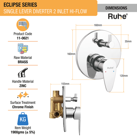 Eclipse Single Lever 2-inlet Hi-Flow Diverter (Complete Set) - by Ruhe