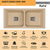 Quartz Double Bowl Kitchen Sink - Sand Choco (37 x 18 x 9 inches) - by Ruhe®